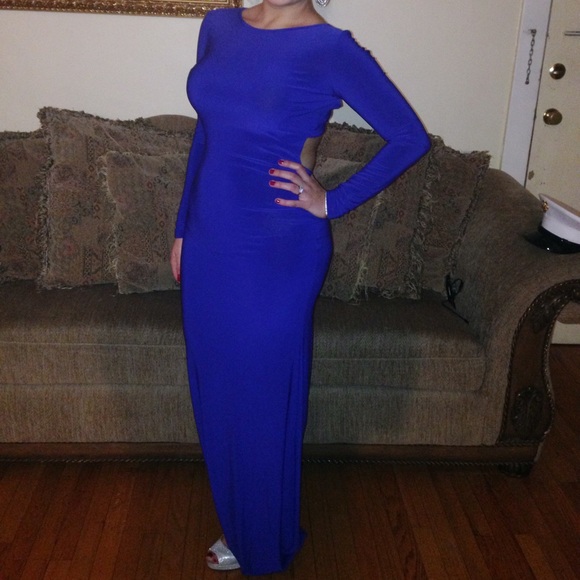 Dresses & Skirts - Blue Long Sleeve Open Back Gown
